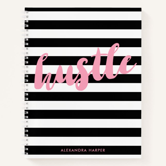 Chic Black Stripes - Pink Hustle - Name Notizbuch (Vorderseite)