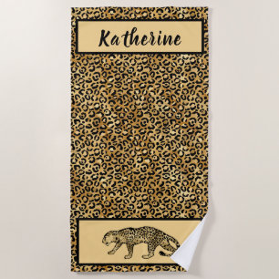 Chic Black Tan Gold Leopard Personalisiert Strandtuch