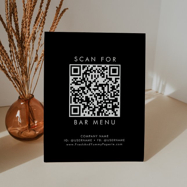 Chic Black Typografy Bar Menu QR Code Sockelschild (Von Creator hochgeladen)