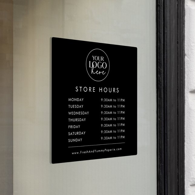 Chic Black Typografy Business Logo Store Stunden Fensteraufkleber (Von Creator hochgeladen)