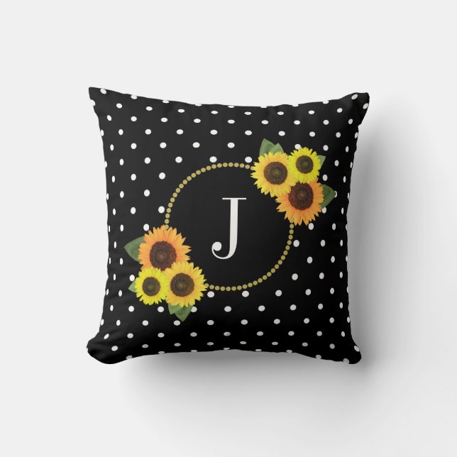 Chic Black Vintag Blume Polka Dots Monogramm Kissen (Vorderseite)