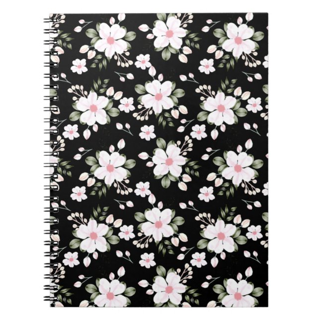 Chic Black Watercolor Floral Muster Notebook Notizblock (Vorderseite)