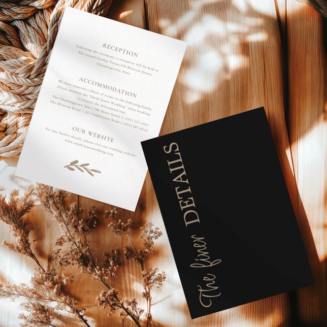 Chic Black Wedding Details Begleitkarte (Von Creator hochgeladen)