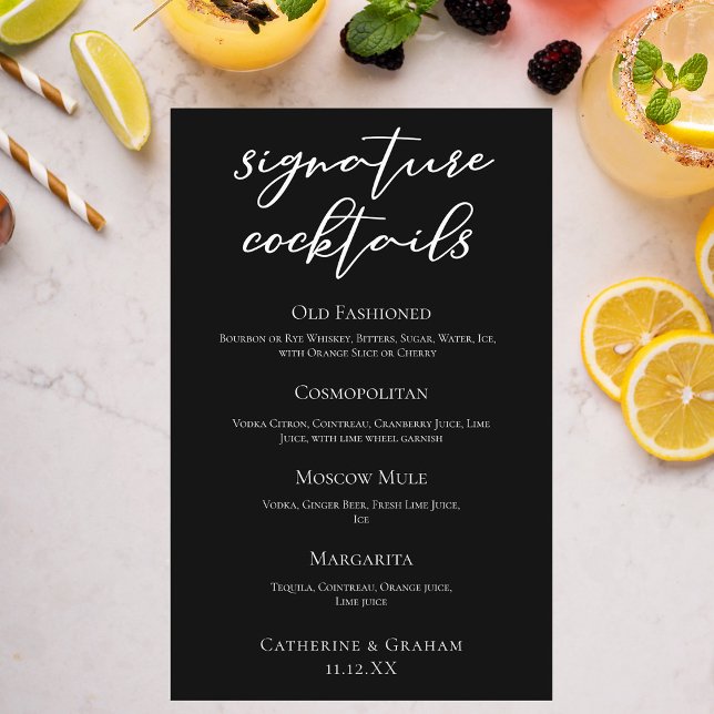 Chic Black Wedding Signature Cocktails Bar Menu (Von Creator hochgeladen)
