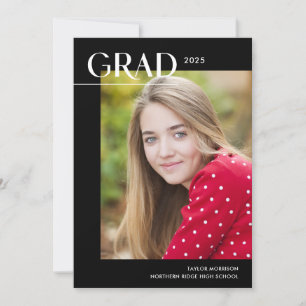 Chic Black & White 2025 Foto Graduation Party Einladung