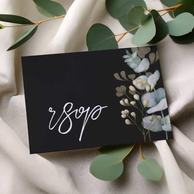 Chic Black & White Botancial Wedding RSVP Card Karte (Von Creator hochgeladen)