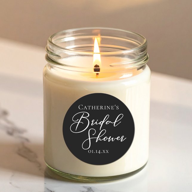 Chic Black White Bridal Shower Personalized Runder Aufkleber (Von Creator hochgeladen)
