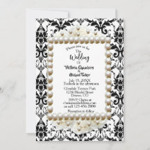 Chic Black $ White Damask Pearl Wedding Einladung