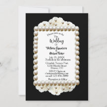 Chic Black $ White Damask Pearl Wedding Einladung