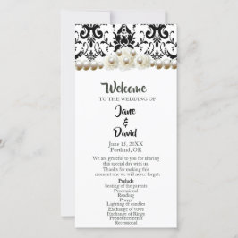 Chic Black & White Damask Pearl Wedding Program
