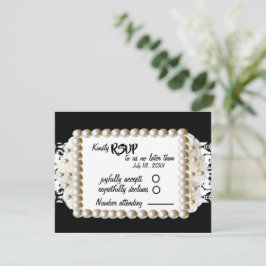 Chic Black $ White Damask Pearl Wedding RSVP Karte