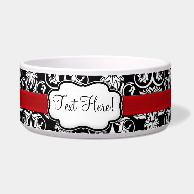 Chic Black/White Damask Red Ribbon Napf (Links)