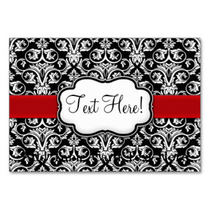 Chic Black/White Damask Red Ribbon Tischnummer