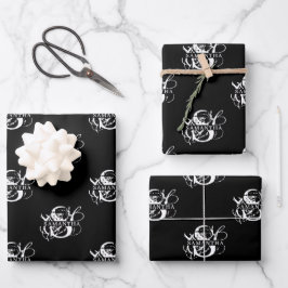Chic Black & White Distressed Script Monogram Geschenkpapier Set
