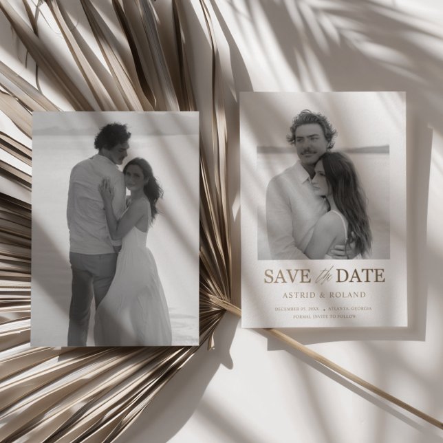 Chic Black & White Foto Gold Text Save the Date (Von Creator hochgeladen)
