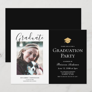 Chic Black & White Foto Graduation Party Einladung