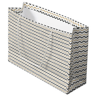 Chic Black, White & Gold Zickzack Geschenktasche Große Geschenktüte