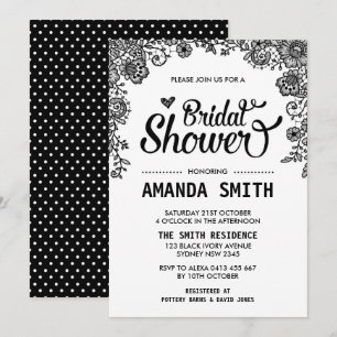 Chic Black & White Lace Bridal Dusche Einladung