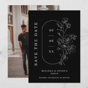 Chic Black & White Line Gezeichnet florale Foto Ho Save The Date