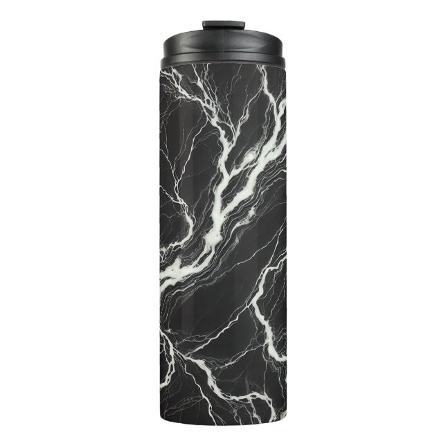 Chic Black & White Marmor Look Glamour Thermosbecher (Vorderseite)