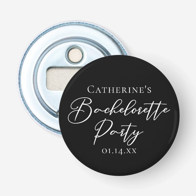 Chic Black White Minimalist Bachelorette Party Flaschenöffner (Vorderseite)