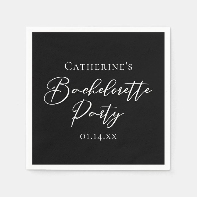 Chic Black White Minimalist Bachelorette Party Serviette (Vorderseite)
