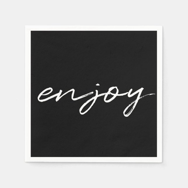 Chic Black & White Minimalistisch Script "Enjoy" P Serviette (Vorderseite)