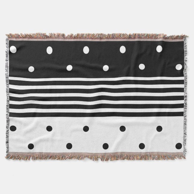 Chic Black & White Polka Dot Throw Blanket Decke (Vorderseite)