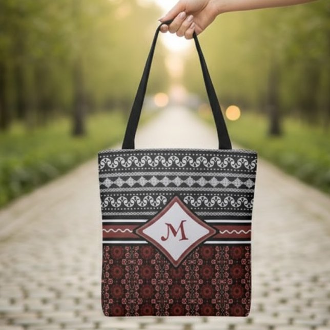 Chic Black, White & Red Abstrakt Tribal Tasche (Von Creator hochgeladen)