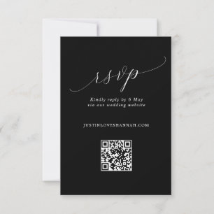 Chic Black & White Romantic Script Wedding QR Code RSVP Karte