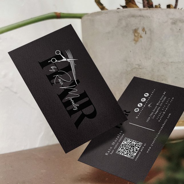 Chic Black/White Scheren Friseurstylle Minimalisti Visitenkarte (Von Creator hochgeladen)