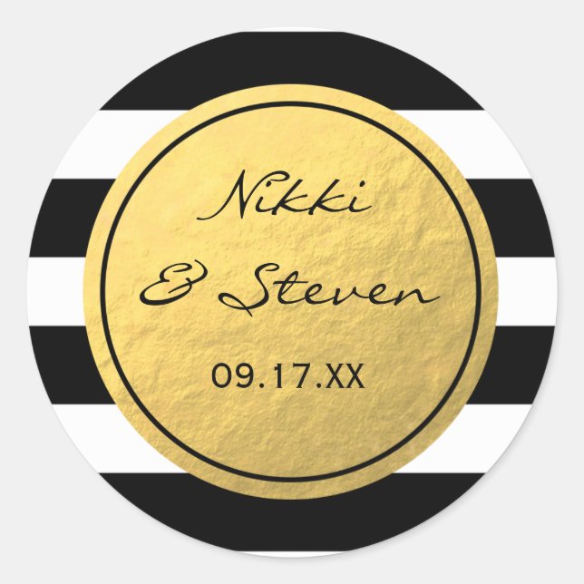 Chic Black & White Streifen Gold Foil Aufkleber (Vorderseite)