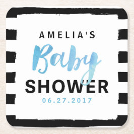 Chic Black & White Stripes Blue Baby Dusche Rechteckiger Pappuntersetzer