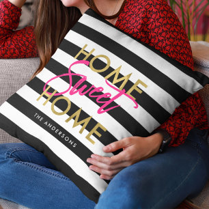Chic Black & White Stripes Gold Zuhause Sweet Zuha Kissen
