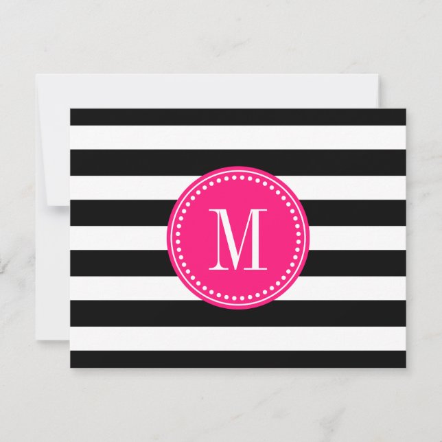 Chic Black & White Stripes Personalisiert Monogram Einladung (Vorderseite)