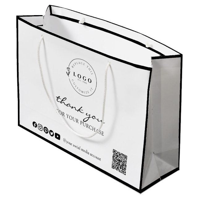 Chic Black & White Vielen Dank für Ihren Einkauf Große Geschenktüte (Rückseite Schrägansicht)