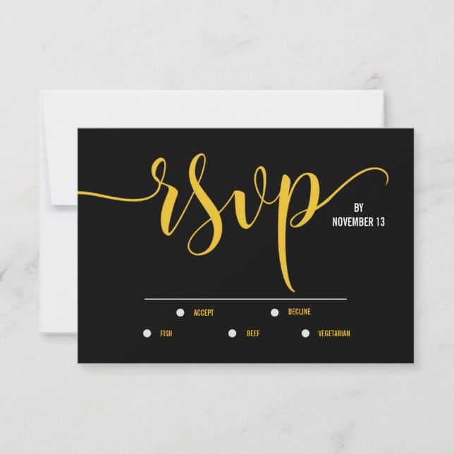 Chic Black & Yellow Minimalistisch Wedding RSVP Ca Karte (Vorderseite)
