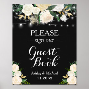 Chic Blanc Floral Lights Signer Notre Livre D'Or