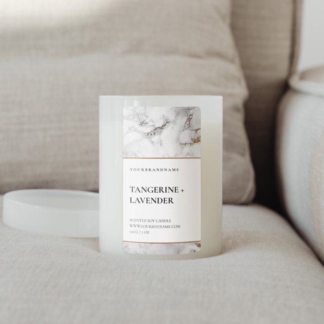 Chic Blanc Gris Or Marbre Candle Étiquette produit (Créateur téléchargé)