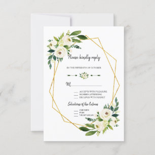 Chic Blanc Vert Floral Gold Frame Mariage RSVP