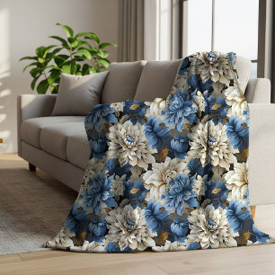 Chic Blau Elfenbein Floral Elegant Gemütlich Sherp Sherpadecke