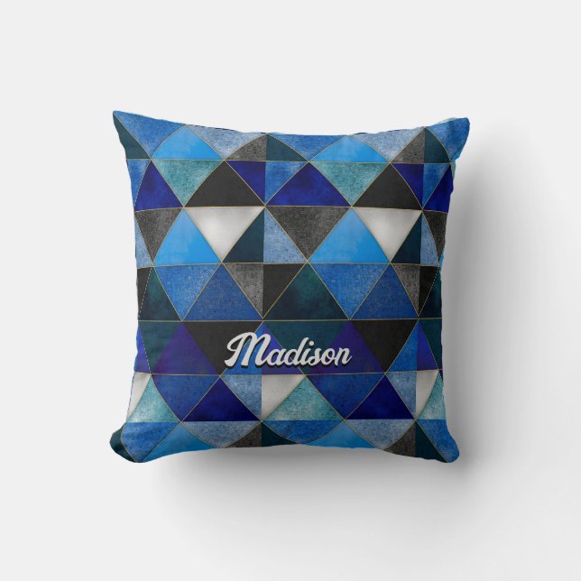 Chic blau türkis grau geometrisch kissen (Vorderseite)