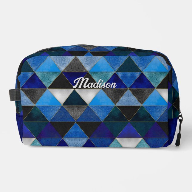 Chic blau türkis grau geometrisch waschbeutel (Vorderseite)