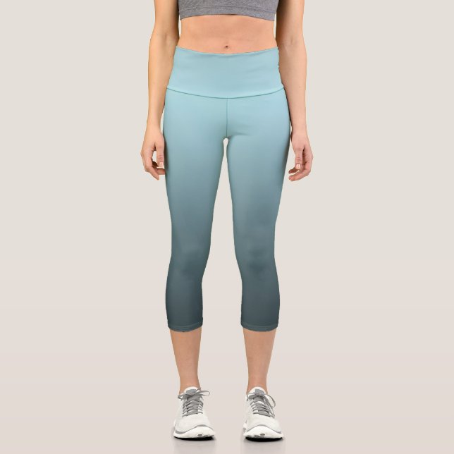 Chic Blau und schwarz Shade Ombre Soft Gradient Capri Leggings (Vorderseite)