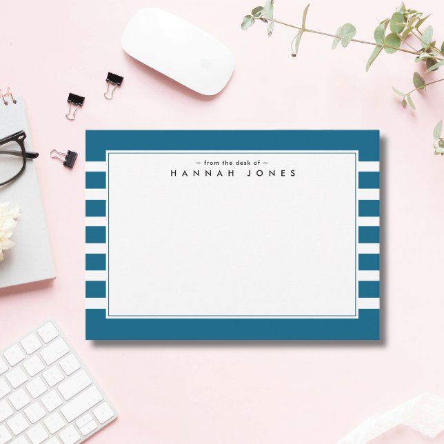 Chic Blau und Weiß gestreifte Grenze Mitteilungskarte (Von Creator hochgeladen)