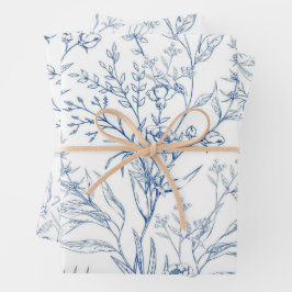 Chic Blau-Weiß-Muster Geschenkpapier Set