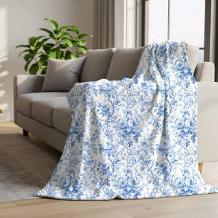 Chic Blaue Französische Toile Rosen Florale Decke Sherpadecke