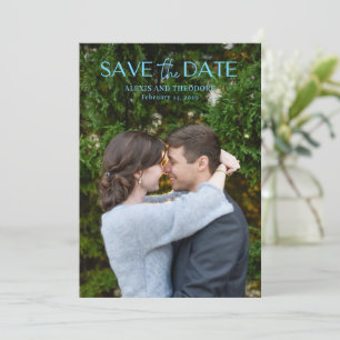 Chic Blaue Moderne Hochzeitsfotos Save The Date