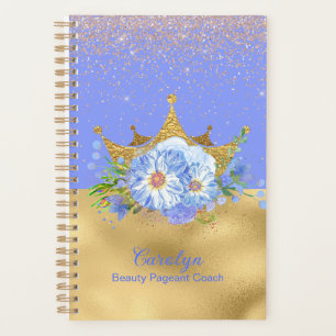 Chic Blaue und Goldene Blumen-Kronen-Schönheitswet Planer