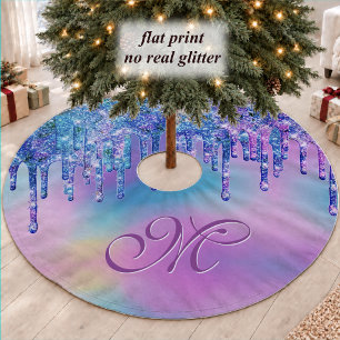 Chic Blaue Violette Ombre Glitter-Tropf Monogramm Polyester Weihnachtsbaumdecke